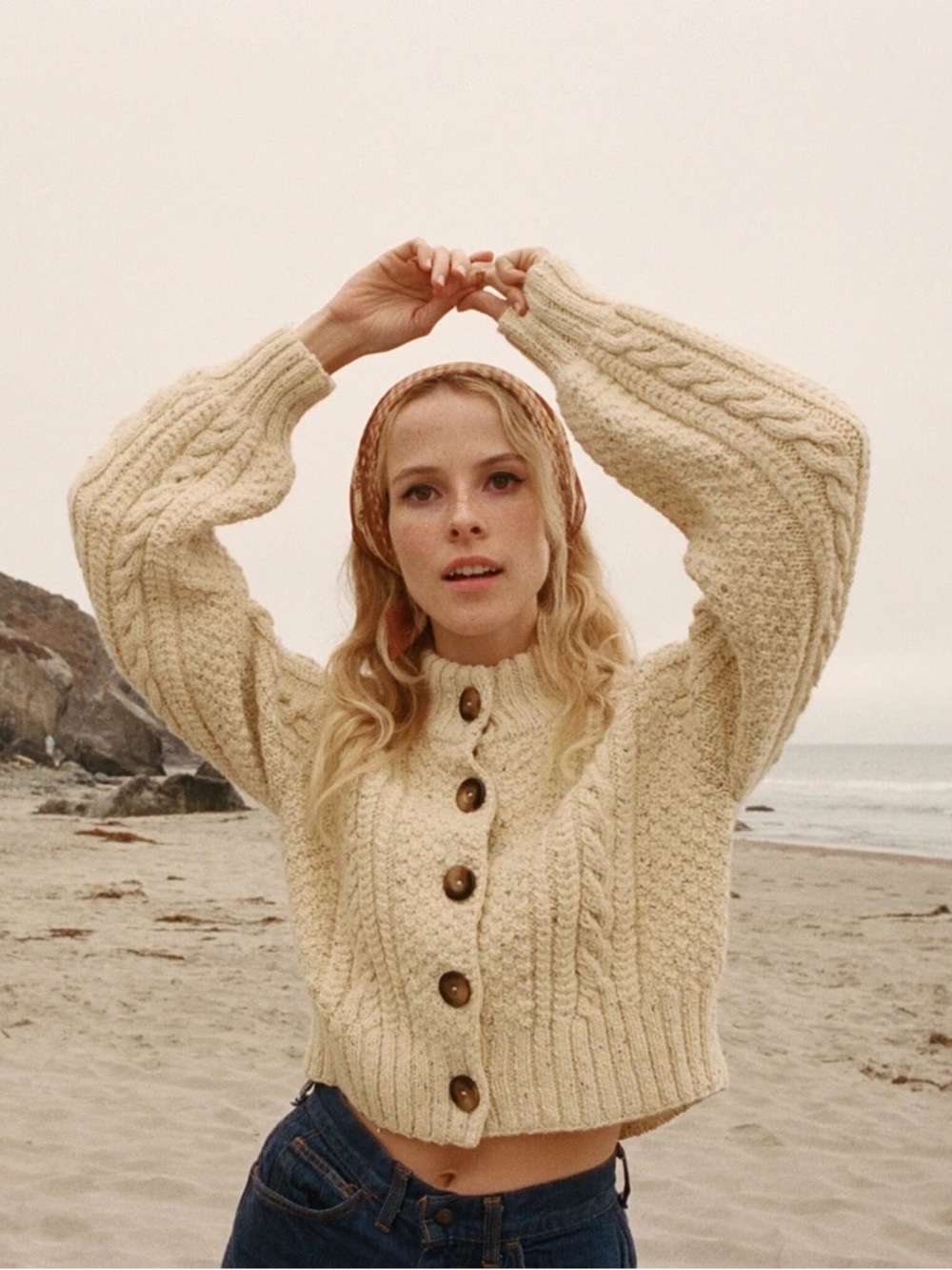 Doen Cardiff Cardigan Size XS Speckled Cream Alpaca Wool Chunky‎ Knit Sweater
